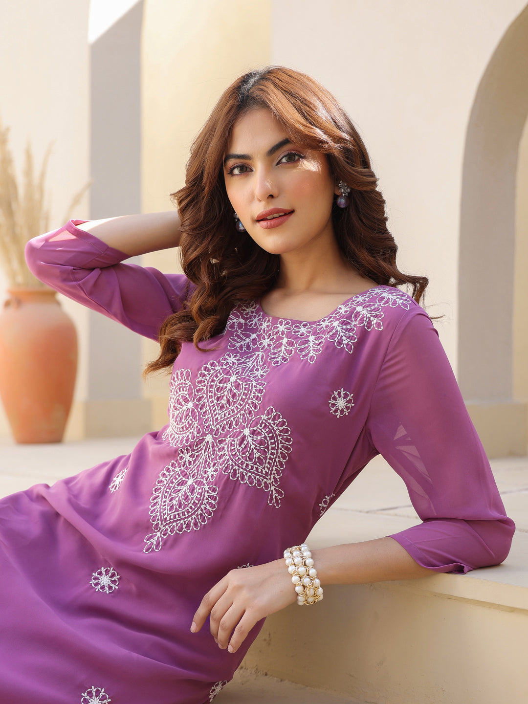 Janasya Dark Georgette Floral Straight Kurta