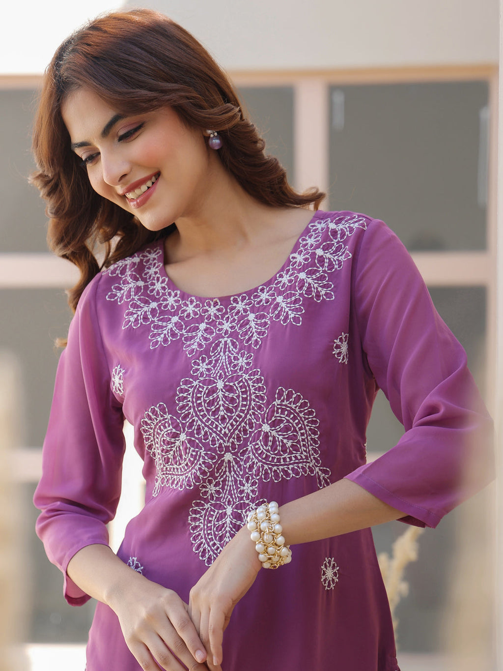 Janasya Dark Georgette Floral Straight Kurta