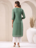 Janasya Dark Georgette Embroidered Straight Kurta