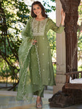 Janasya Dark Silk Blend Embroidered Straight Kurta Set
