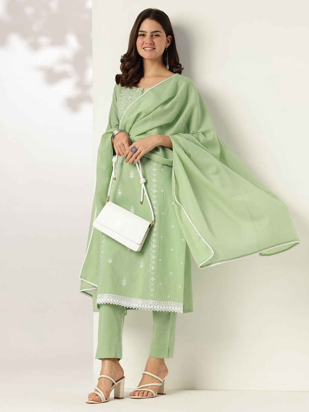 Janasya Light Cotton Embroidered Straight Kurta Set
