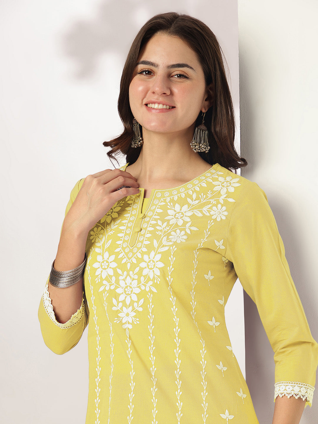 Janasya Light Cotton Embroidered Straight Kurta Set