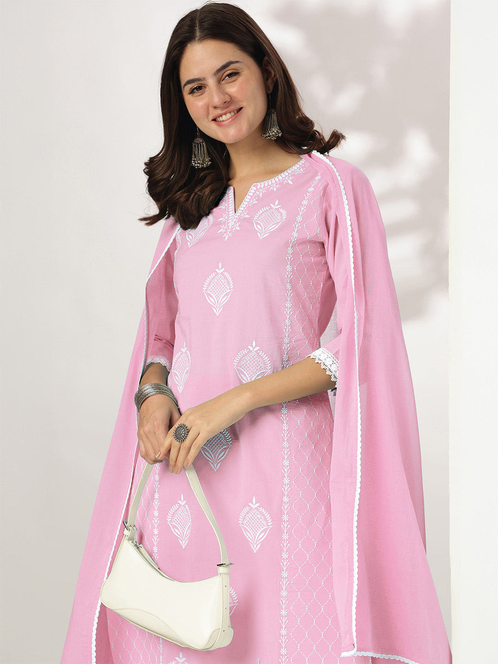 Janasya Light Cotton Embroidered Straight Kurta Set