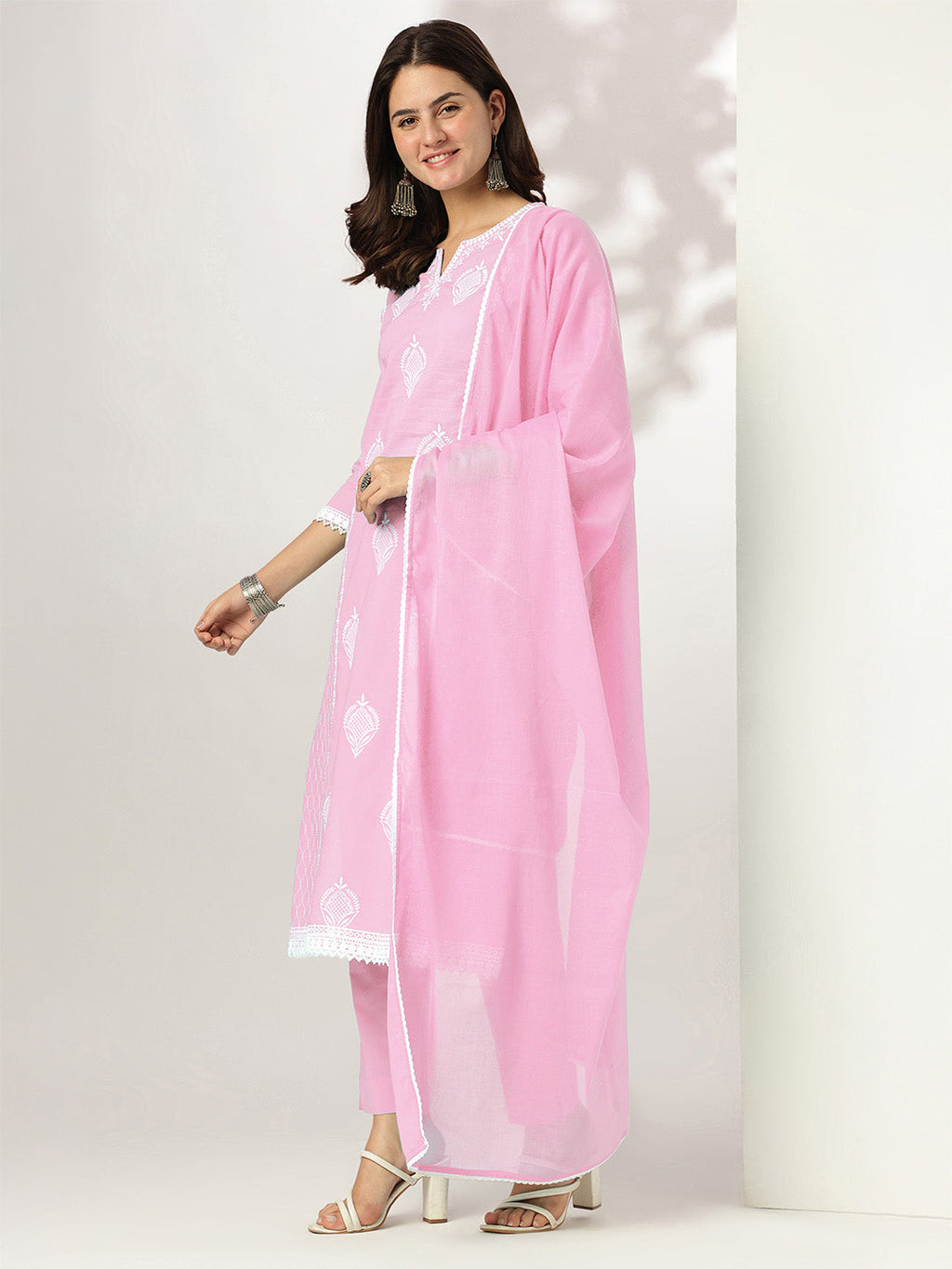 Janasya Light Cotton Embroidered Straight Kurta Set