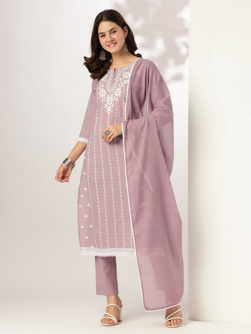 Janasya Light Cotton Embroidered Straight Kurta Set