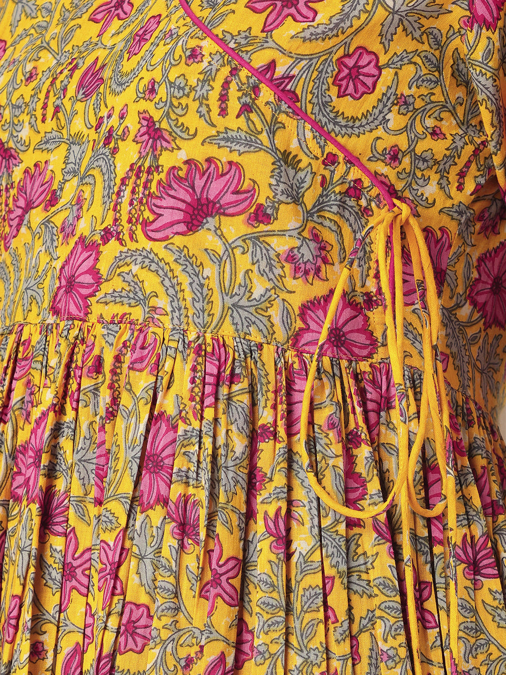 Janasya Bright Cotton Floral Angrakha Kurta Set