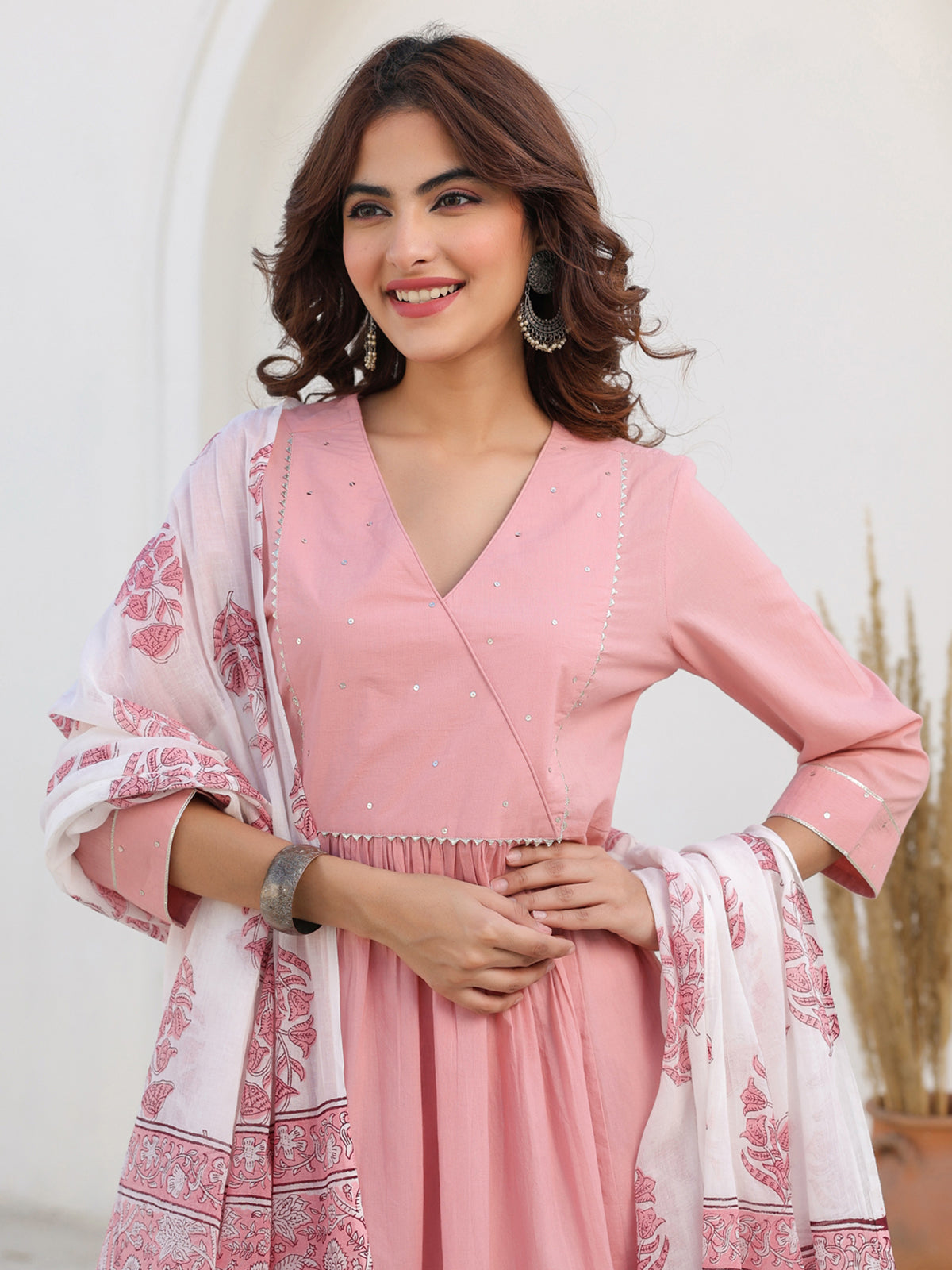Janasya Light Cotton Embellished A-Line Kurta Set