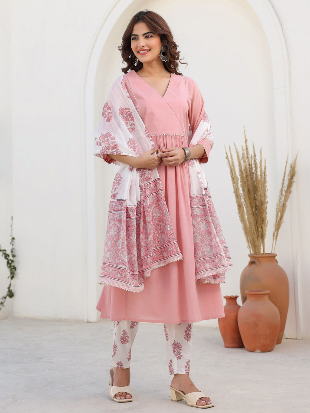 Janasya Light Cotton Embellished A-Line Kurta Set