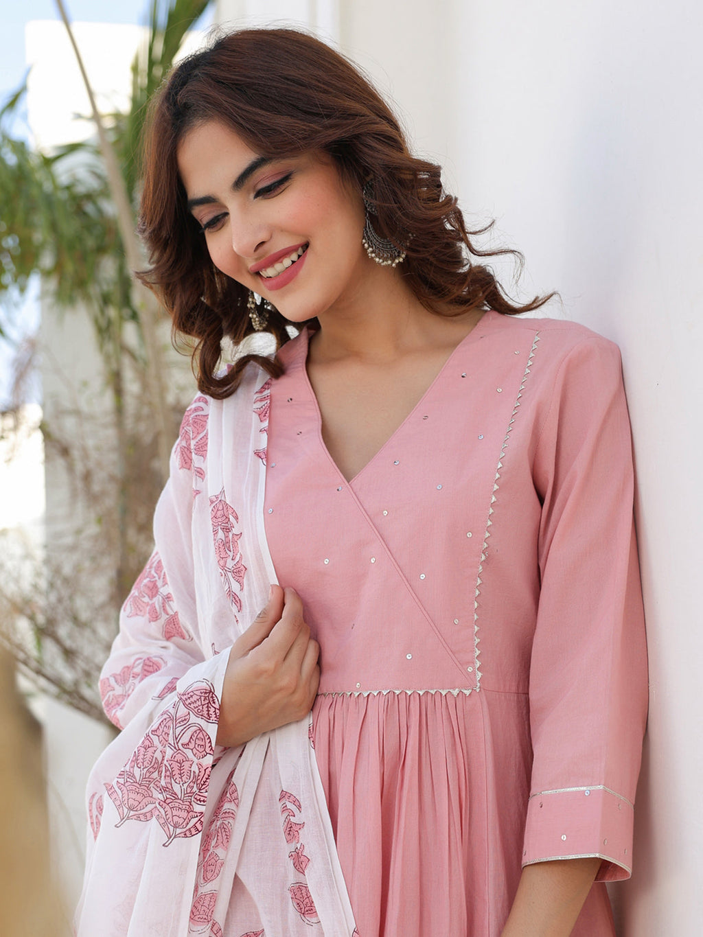 Janasya Light Cotton Embellished A-Line Kurta Set