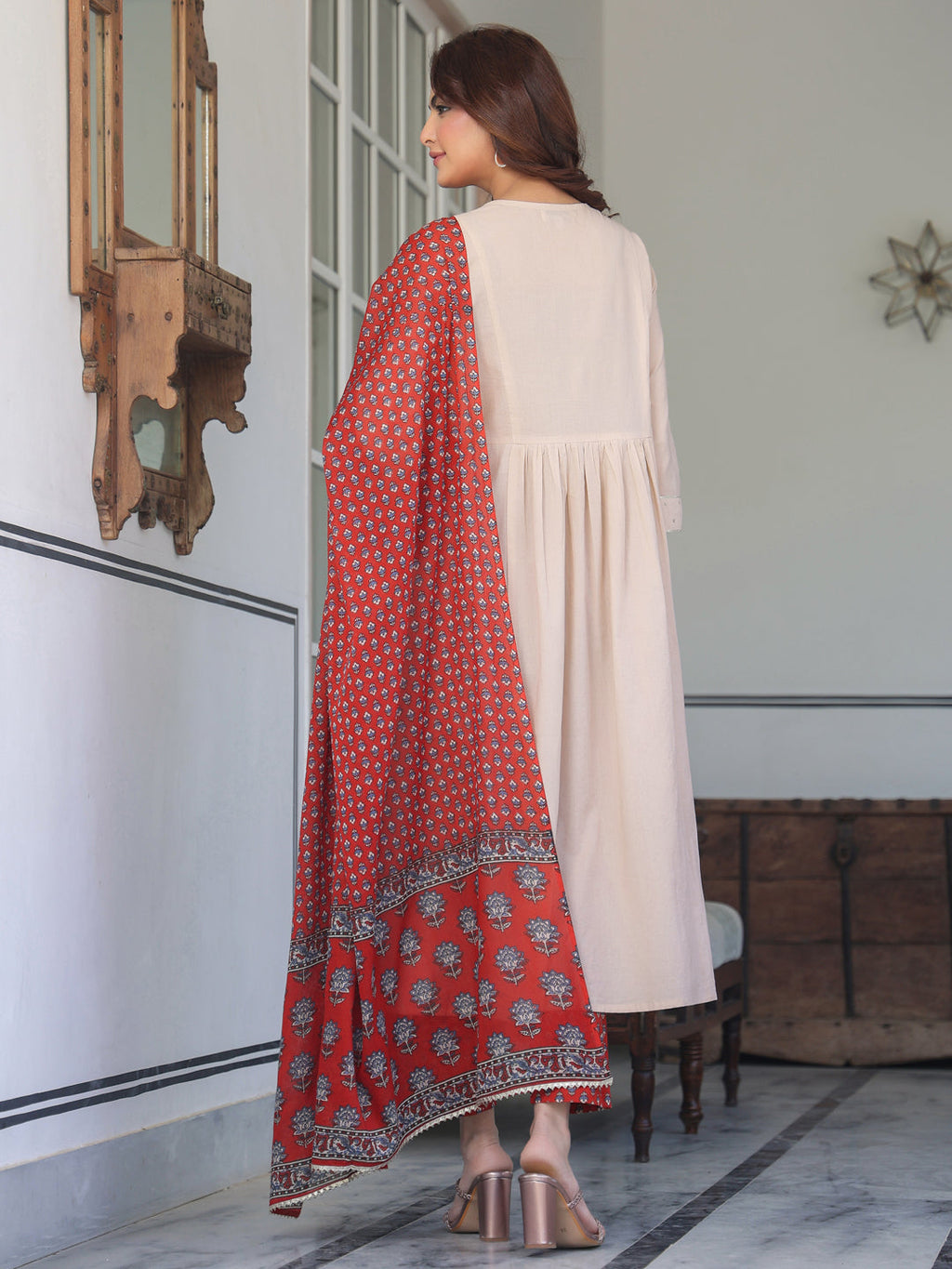 Janasya Light Cotton Solid A-Line Kurta Set
