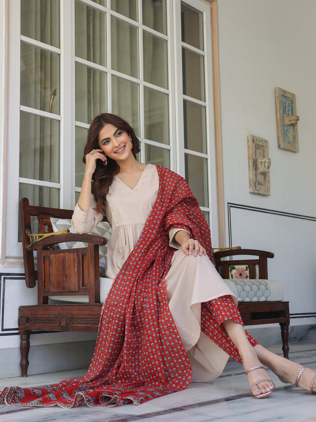 Janasya Light Cotton Solid A-Line Kurta Set