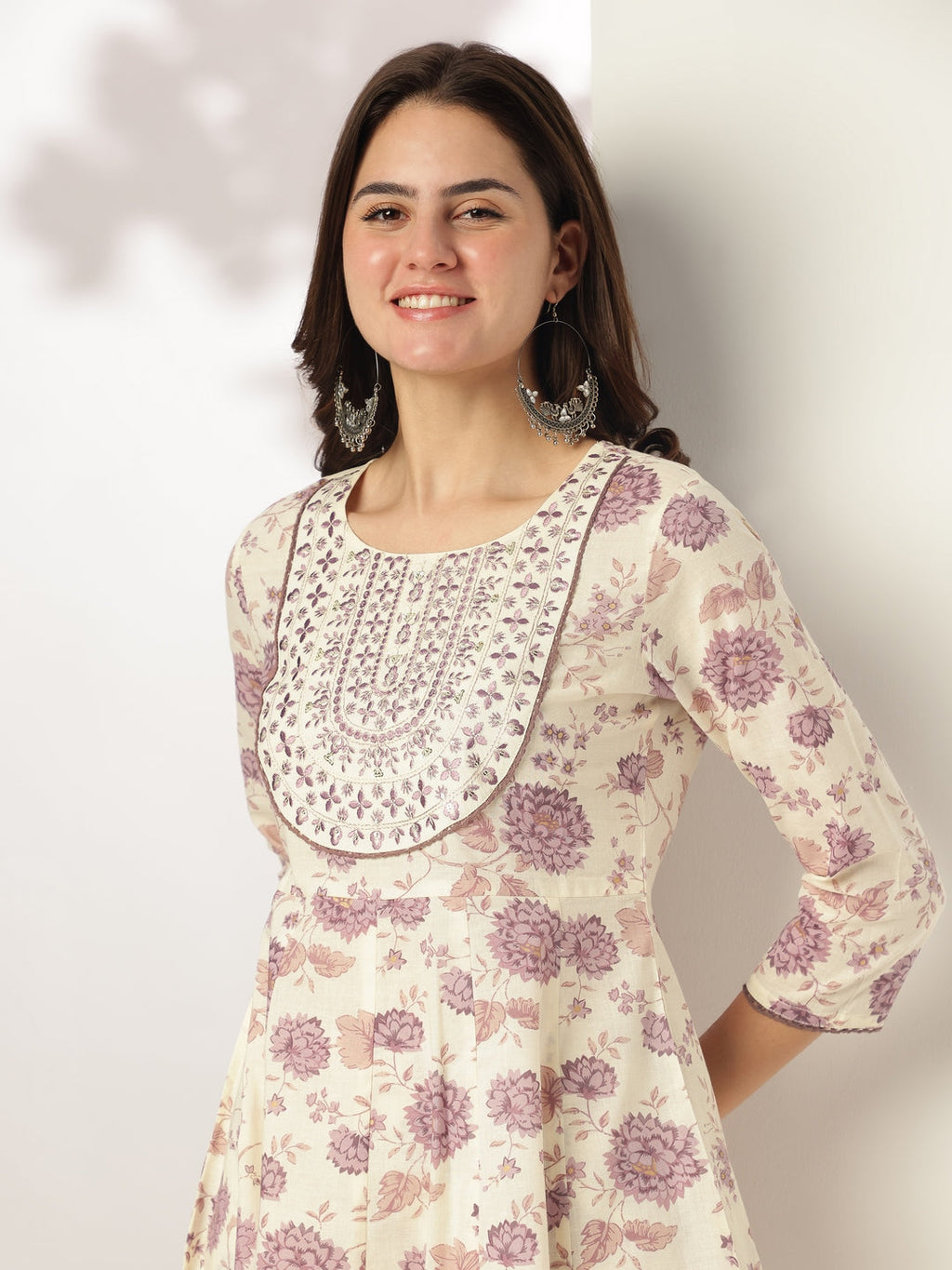 Janasya Light Cotton Floral Anarkali Kurta Set