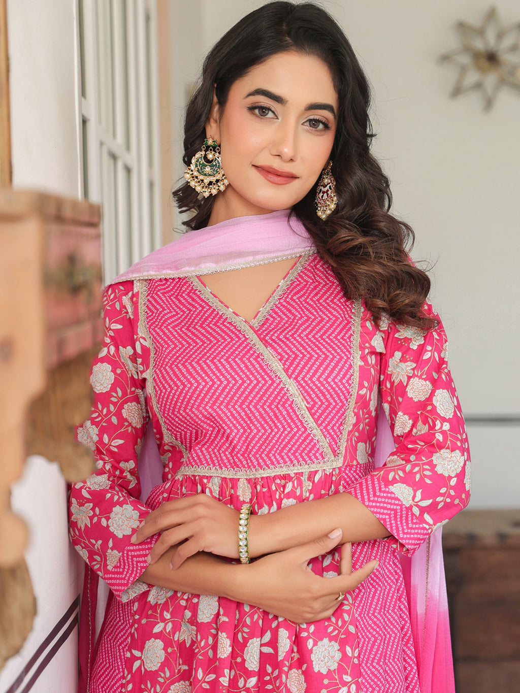 Janasya Bright Cotton Floral A-Line Kurta Set