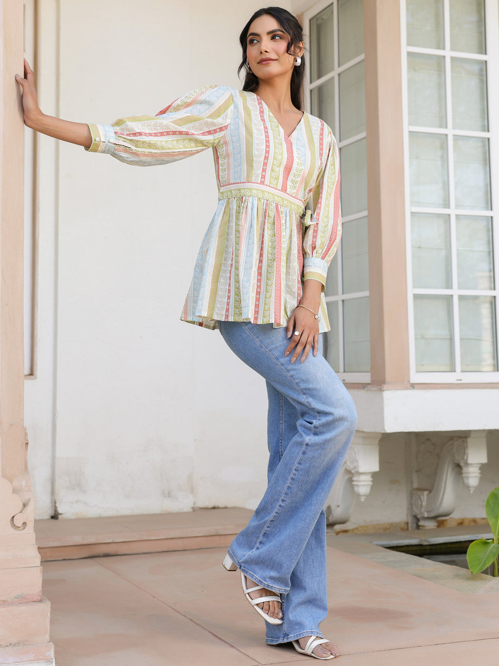 Janasya Light Cotton Floral Peplum Top