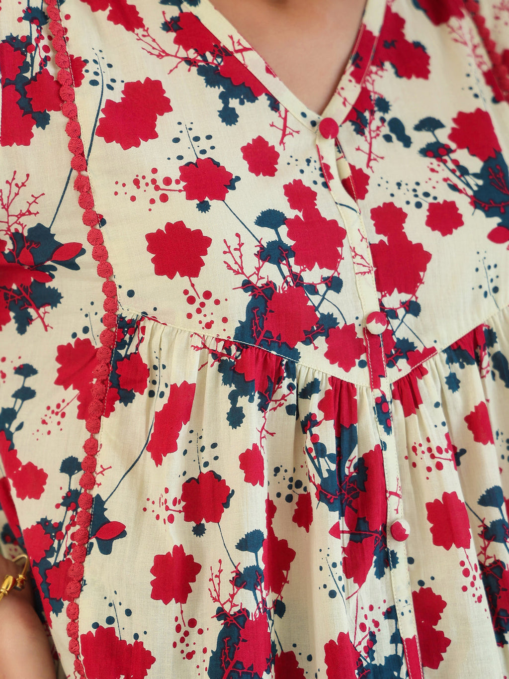 Janasya Light Cotton Floral A-Line Top