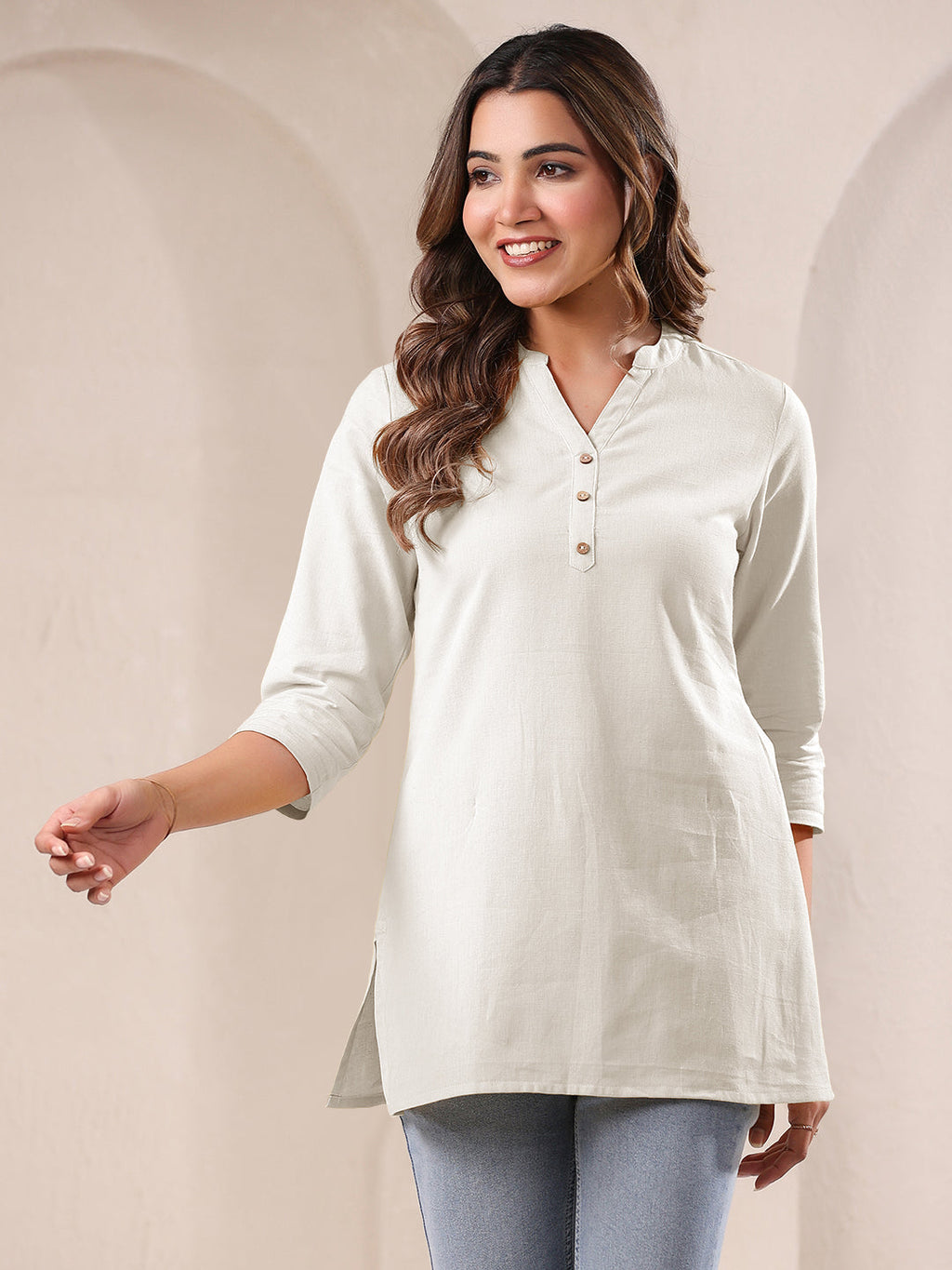 Janasya Light Cotton Solid Straight Top