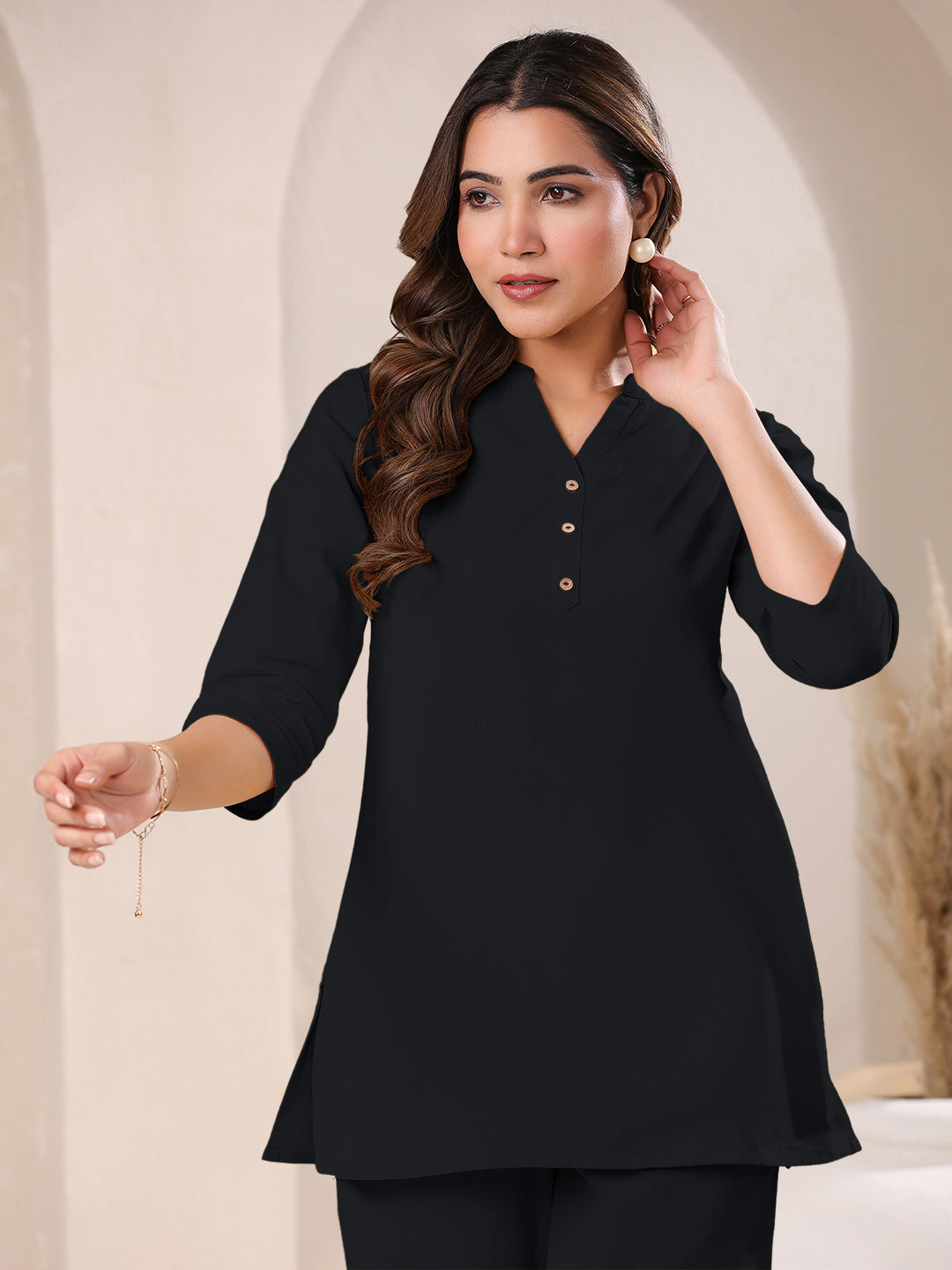 Janasya Light Cotton Solid A-Line Top
