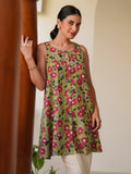 Janasya Dark Cotton Floral A-Line Tunic