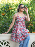 Janasya Bright Cotton Floral Tiered Tunic