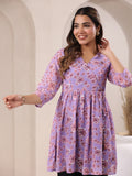 Janasya Bright Georgette Floral A-Line Tunic