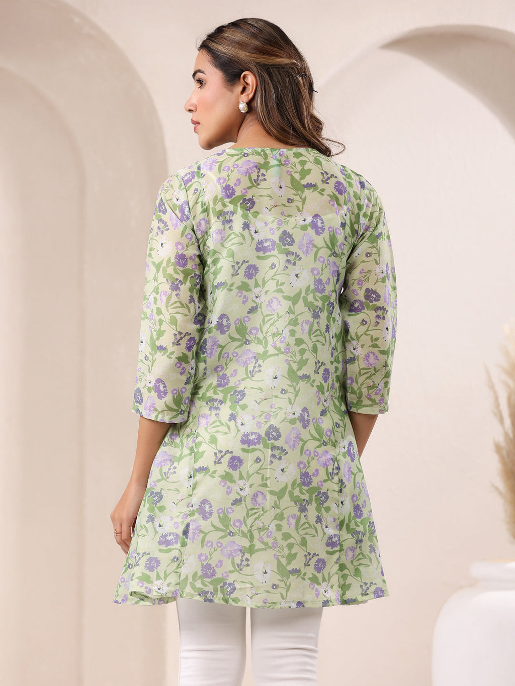 Janasya Light Silk Blend Floral A-Line Tunic