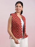 Janasya Straight Cambric Maroon Jacket