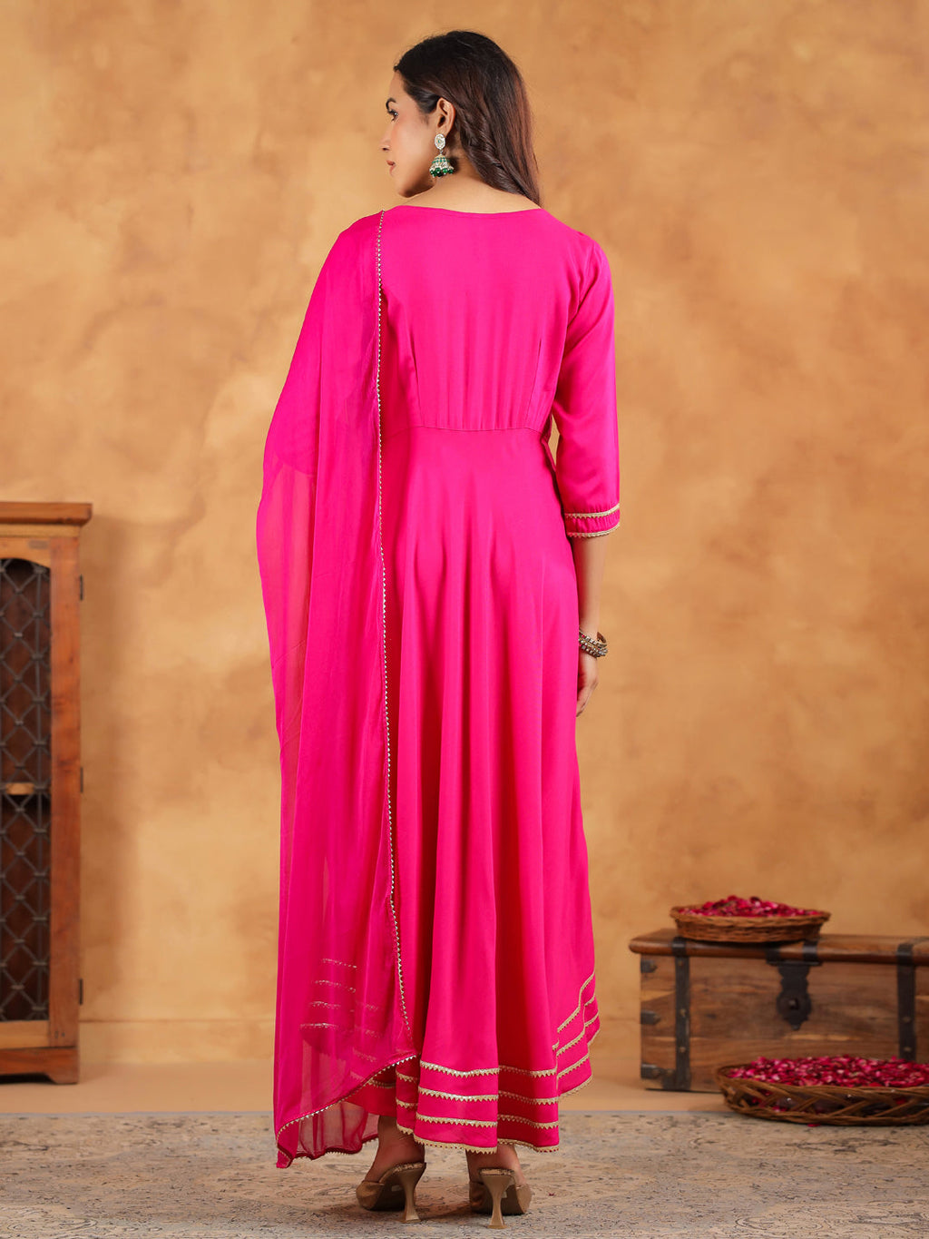 Janasya Dark Rayon Embroidered Anarkali Kurta Set