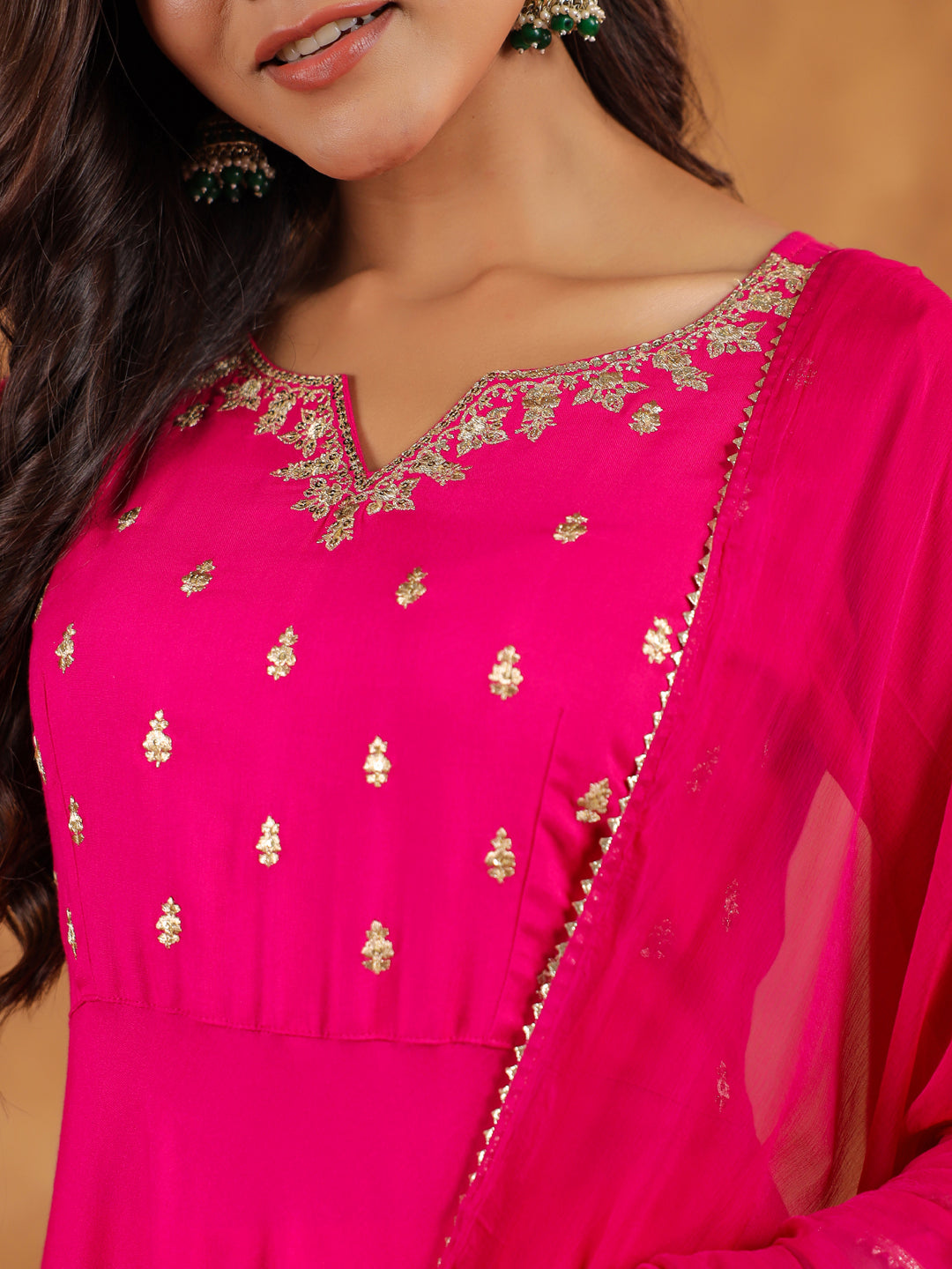Janasya Dark Rayon Embroidered Anarkali Kurta Set