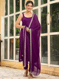 Janasya Dark Rayon Foil Print Straight Kurta Set
