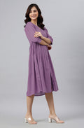 Janasya Bright Cotton Solid Gathered Dress