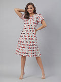 Janasya Bright Cotton Ikkat A-Line Dress