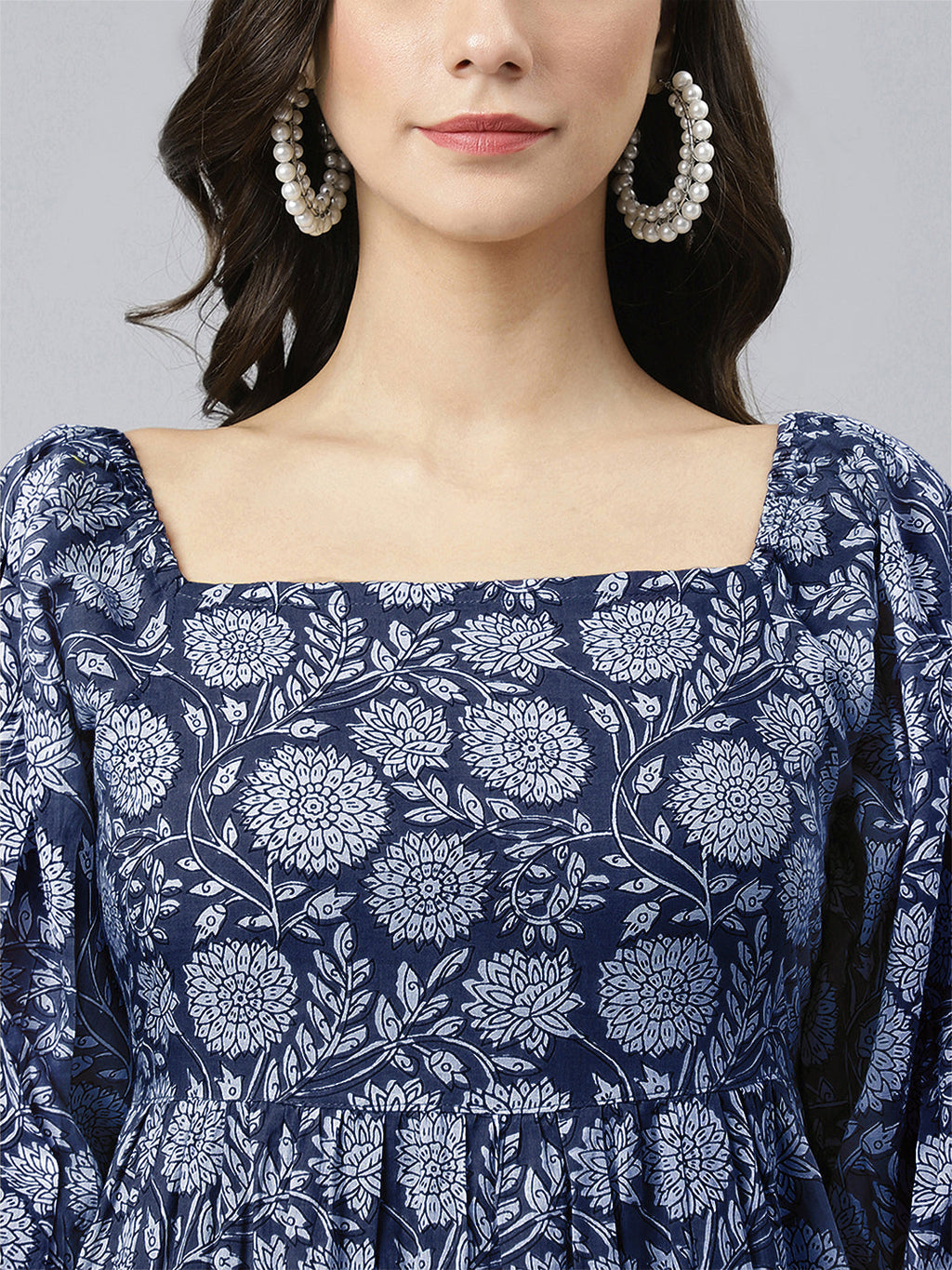 Janasya Bright Cotton Floral Tiered Dress