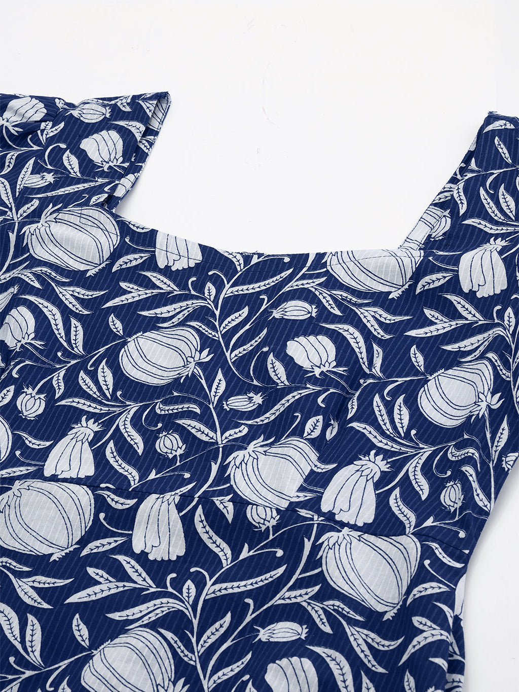 Janasya Dark Cotton Floral A-Line Dress