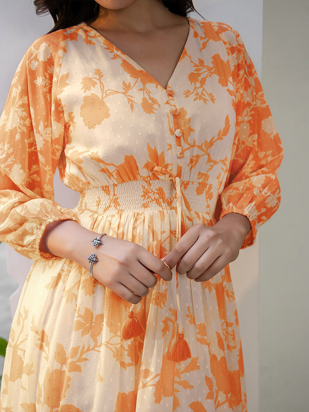 Janasya Bright Georgette Floral Fit & Flare Dress