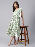 Janasya Dark Georgette Abstract Tiered Dress
