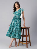 Janasya Dark Georgette Floral Tiered Dress