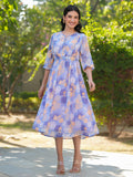 Janasya Dark Georgette Floral A-Line Dress