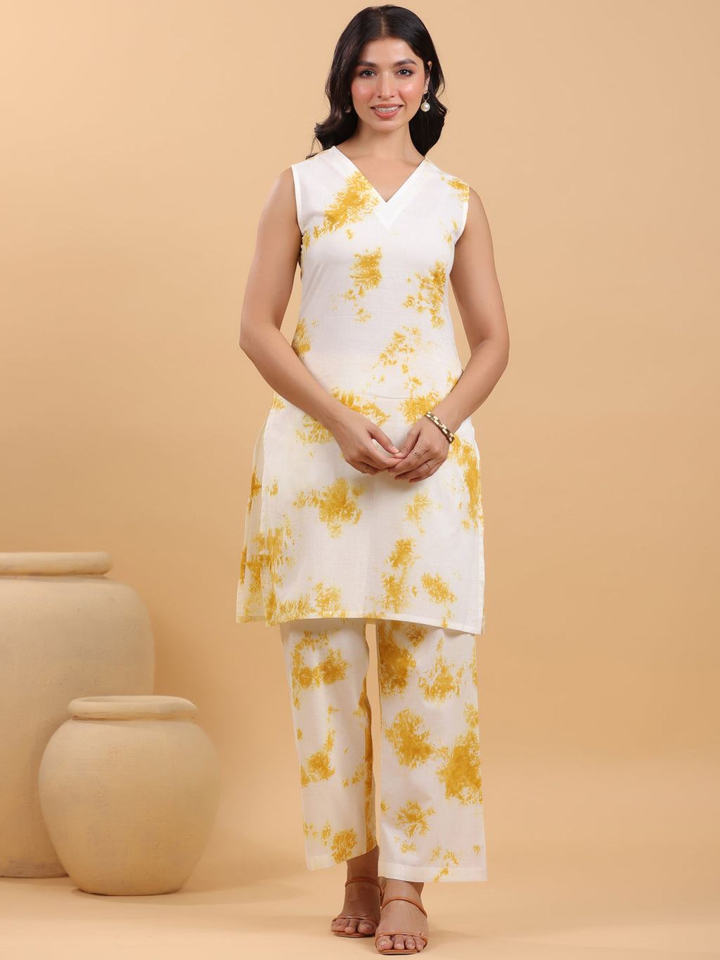 Janasya Bright Cotton Tie & dye Straight Kurta Set