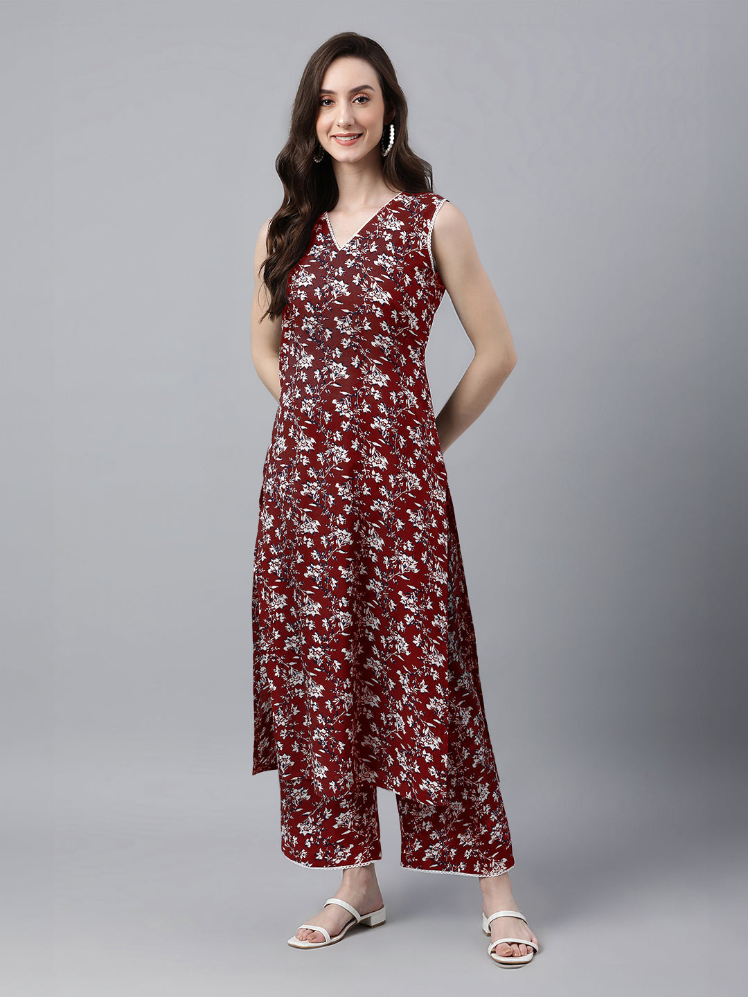 Janasya Bright Cotton Floral A-Line Kurta Set