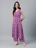 Janasya Bright Cotton Floral A-Line Kurta Set