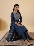 Janasya Bright Cotton Blend Embroidered Straight Kurta Set