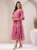 Janasya Dark Georgette Floral Tiered Dress