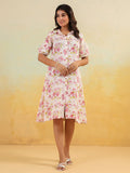 Janasya Light Cotton Floral A-Line Dress