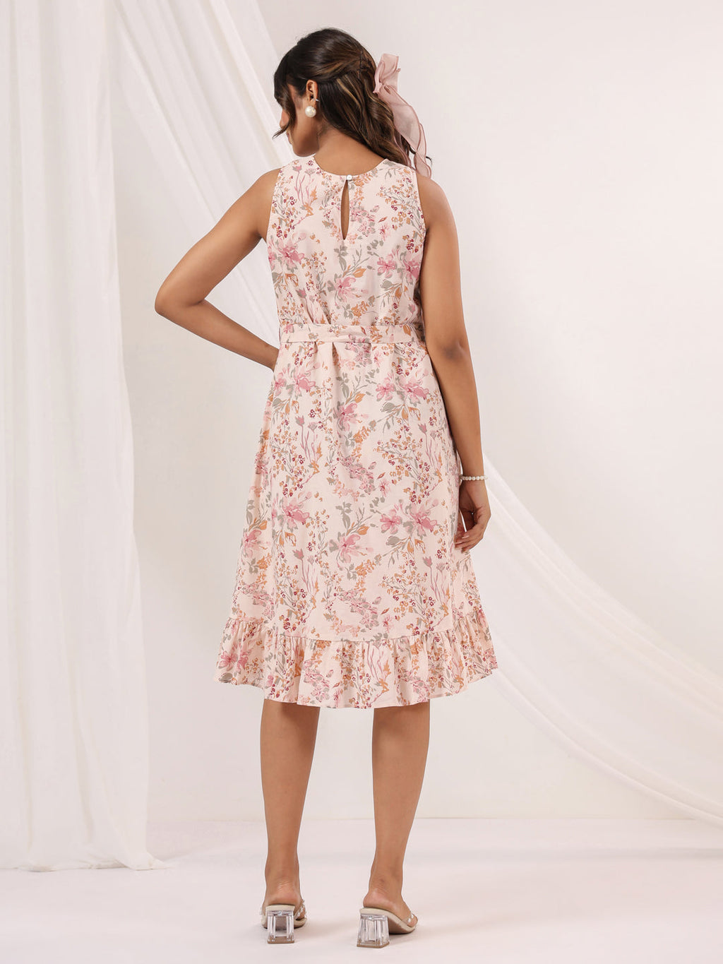 Janasya Light Cotton Floral A-Line Dress