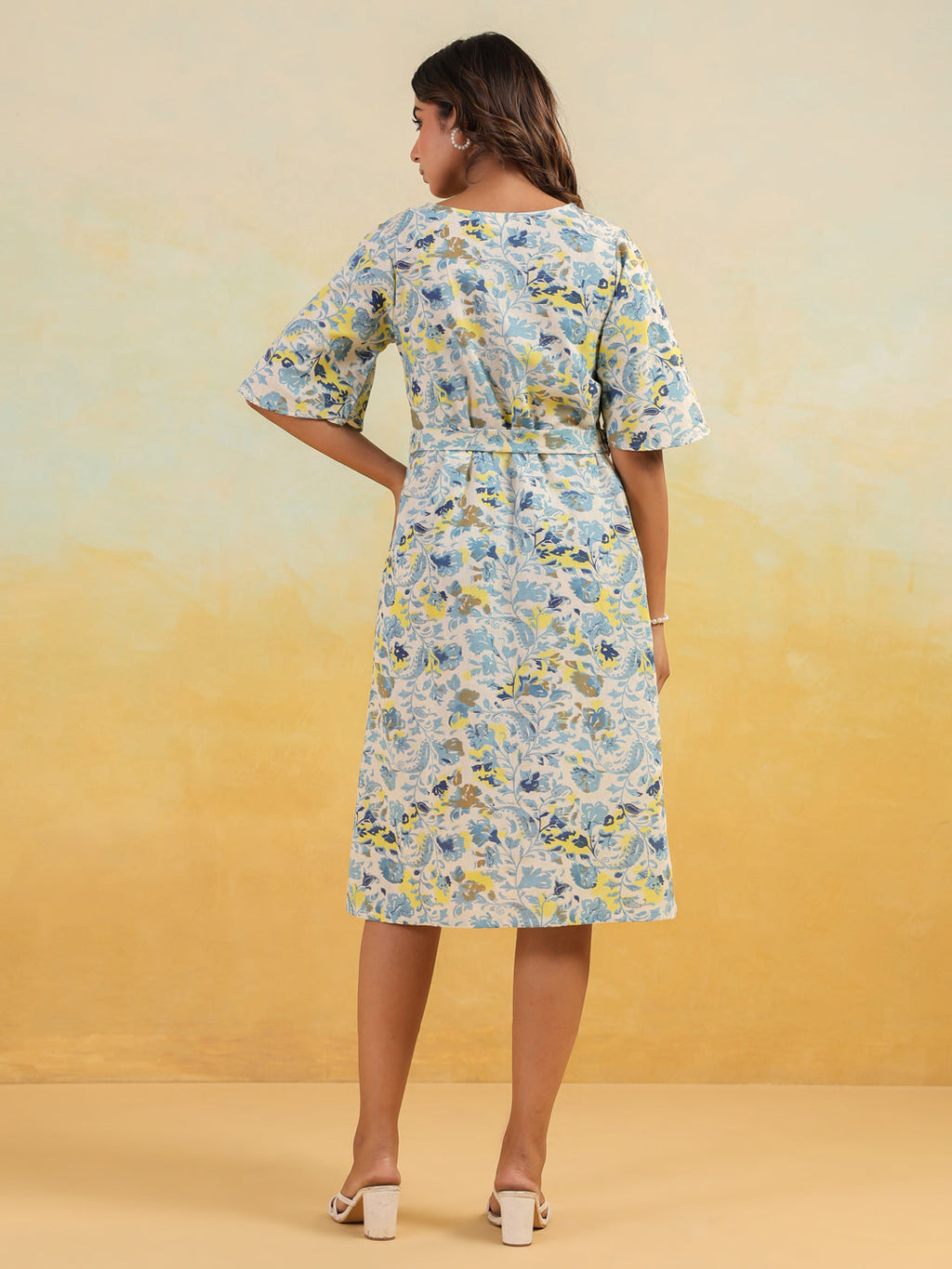 Janasya Light Cotton Floral A-Line Dress