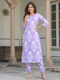 Janasya Light Cotton Floral Straight Kurta Set