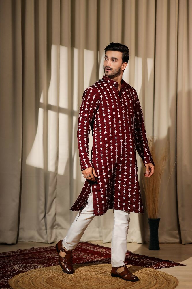 Maroon Viscose Designer Embroidery Work Kurta Set - Mahotsav