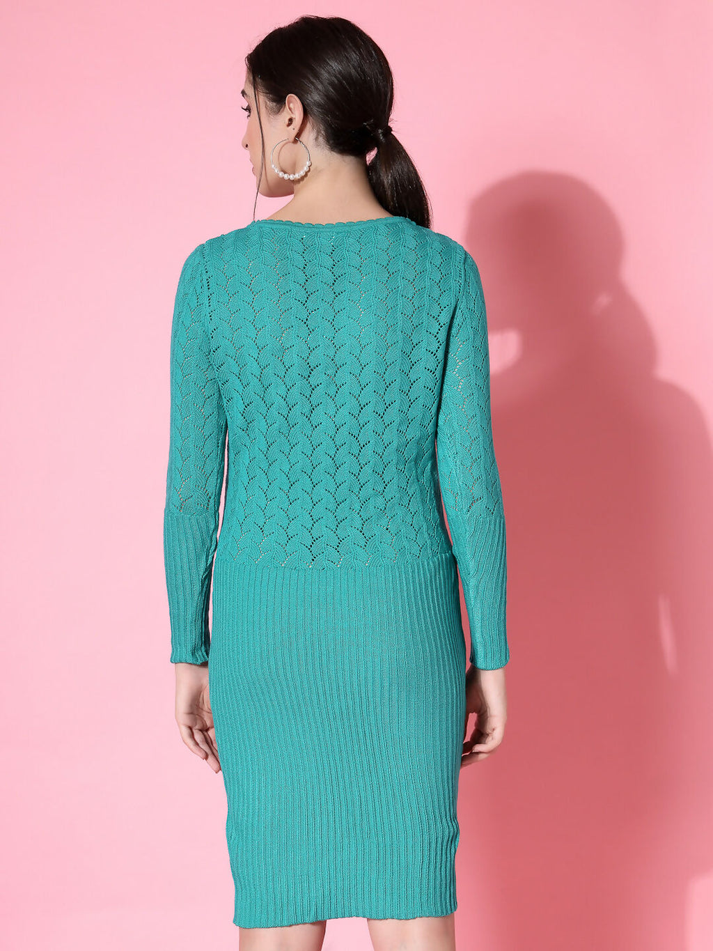Women Green Acrylic Self Design Winter Dress - Wool Trees