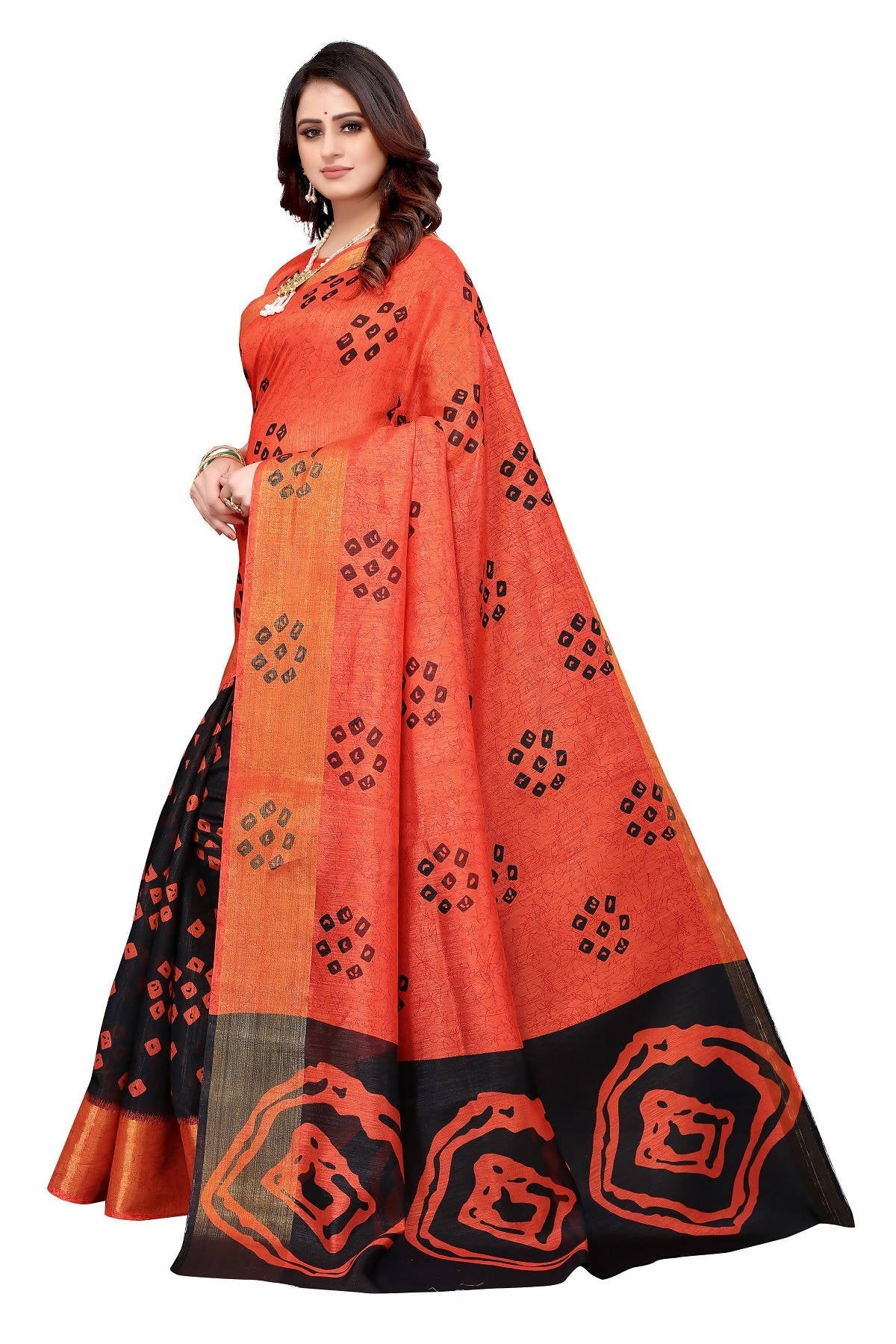 Vamika Ethnic Fire Black Jari Border Linen Saree