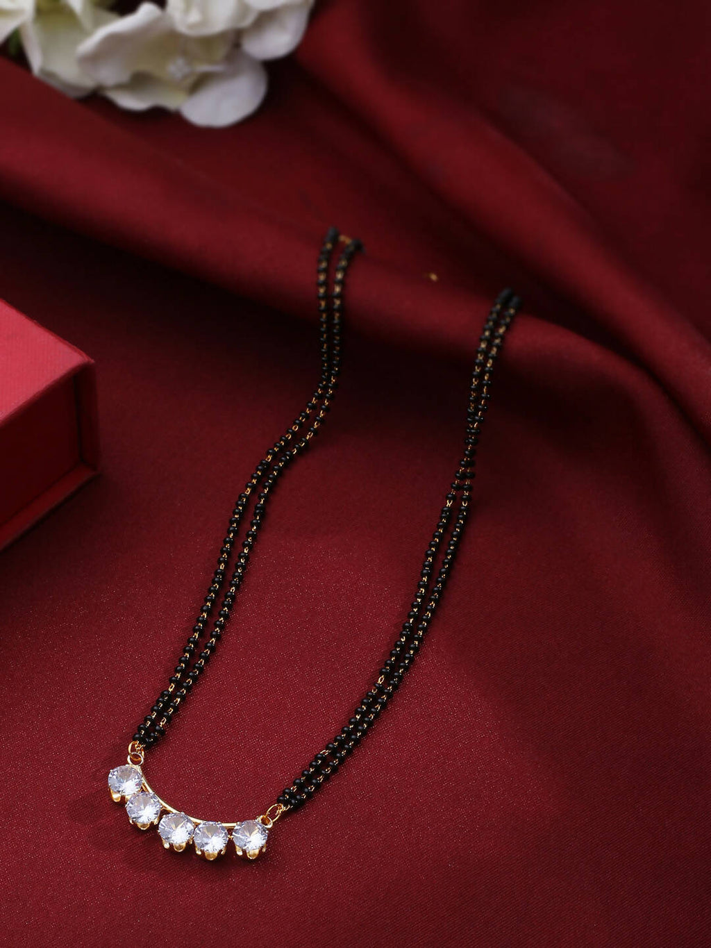 NVR Women Ethnic Gold-Polished Beaded Mangalsutra With Ad Stone